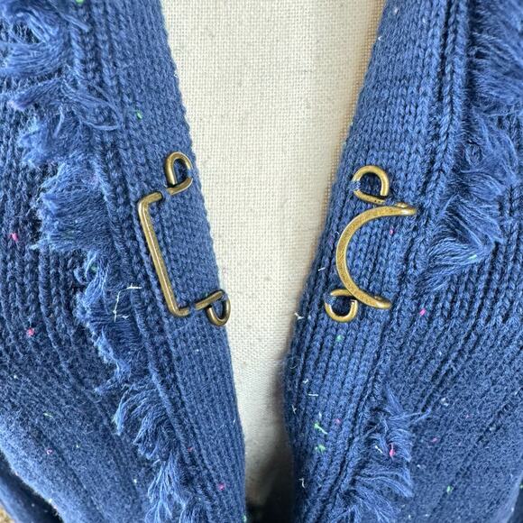 CAbi Duchess Longline Cardigan Sweater Blue Multicolor Flecks Frayed Edge Medium - Picture 4 of 7